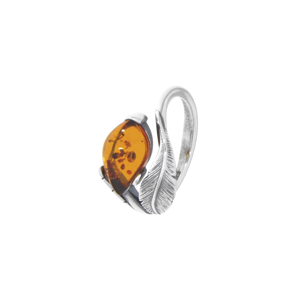 Bague plume argent - ambre cognac