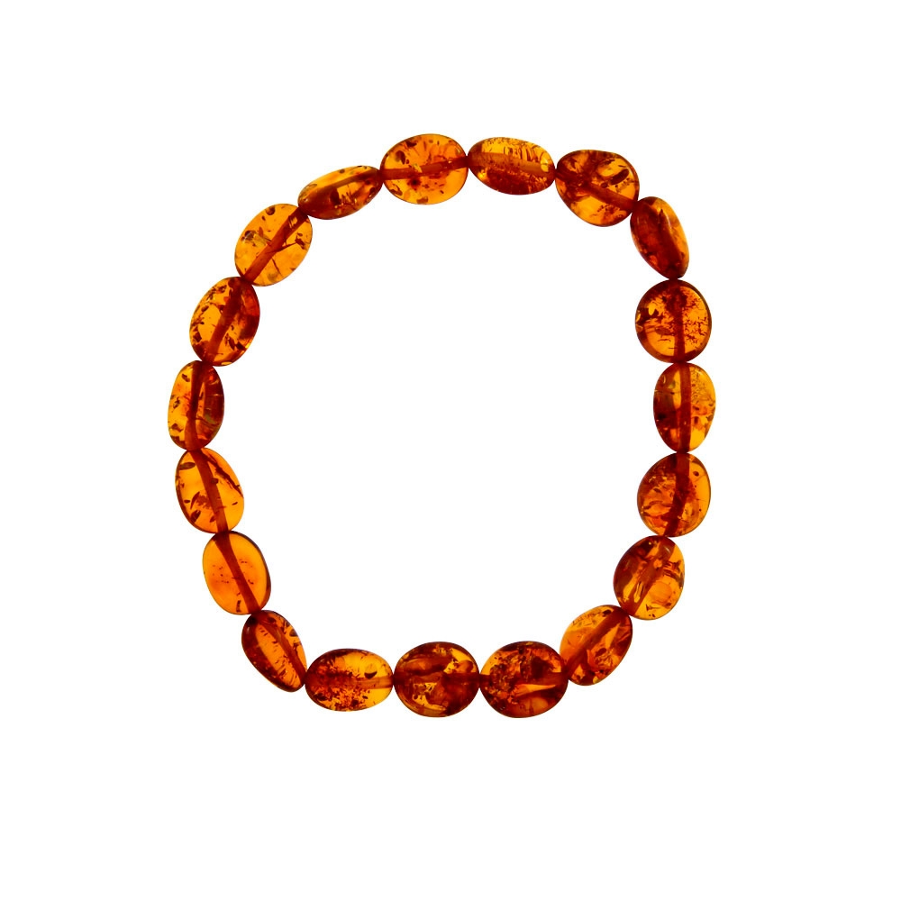 Bracelet élastique - ambre ovale cognac