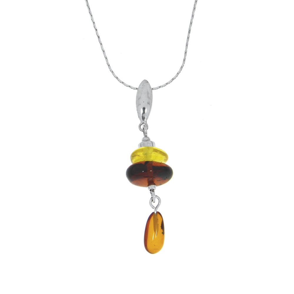 Collier argent - ambre tricolore