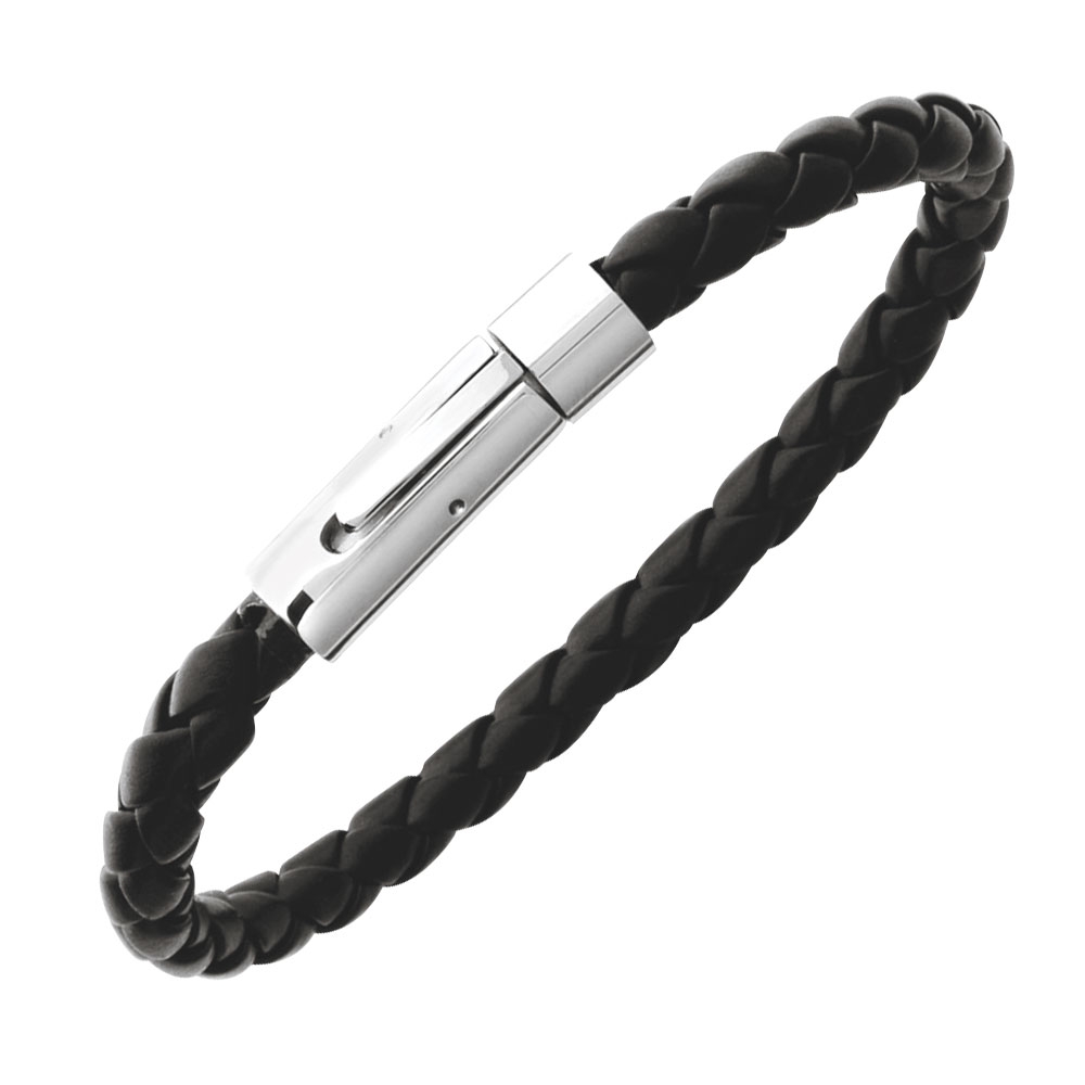 Bracelet ADAM- Noir - Acier et cuir