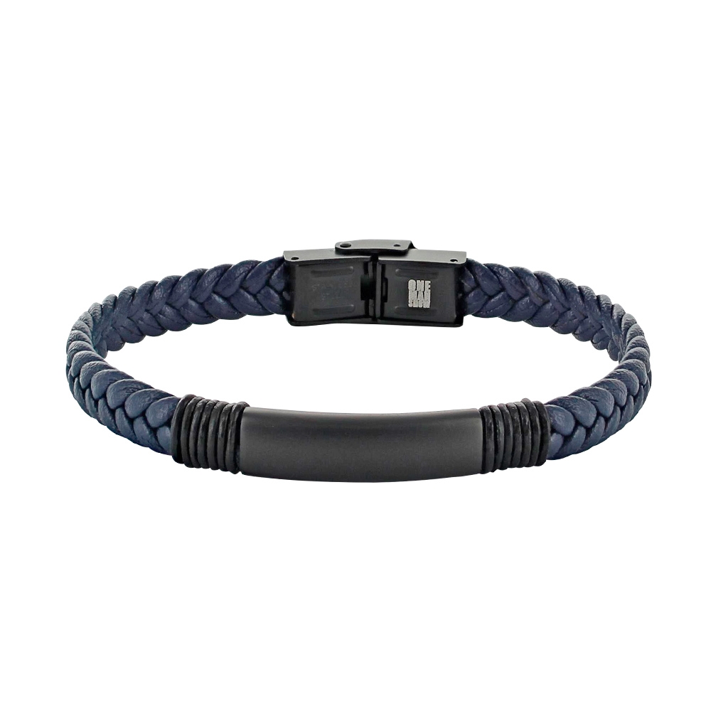 Bracelet LUCA - Bleu - Acier noir et cuir