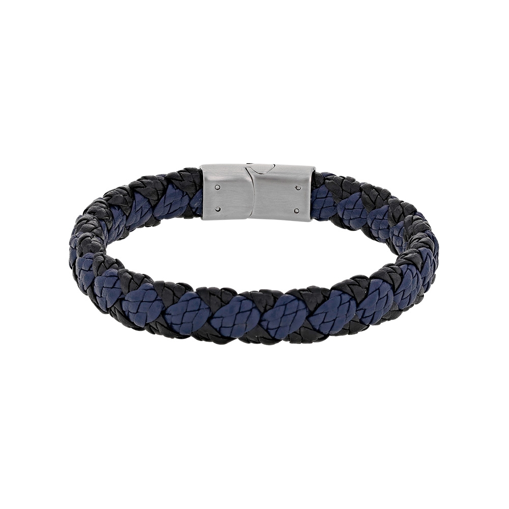 Bracelet MALIK - Bleu et noir - Acier et cuir