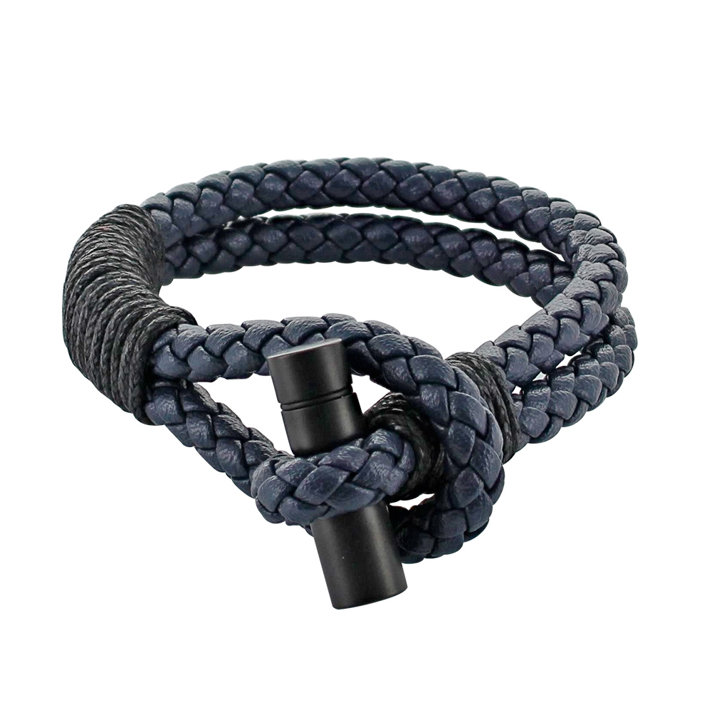 Bracelet SPARTE - Bleu - Acier noir et cuir