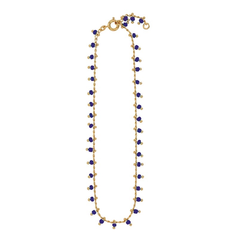Chaîne de cheville RIO - bleu - plaqué or et perles