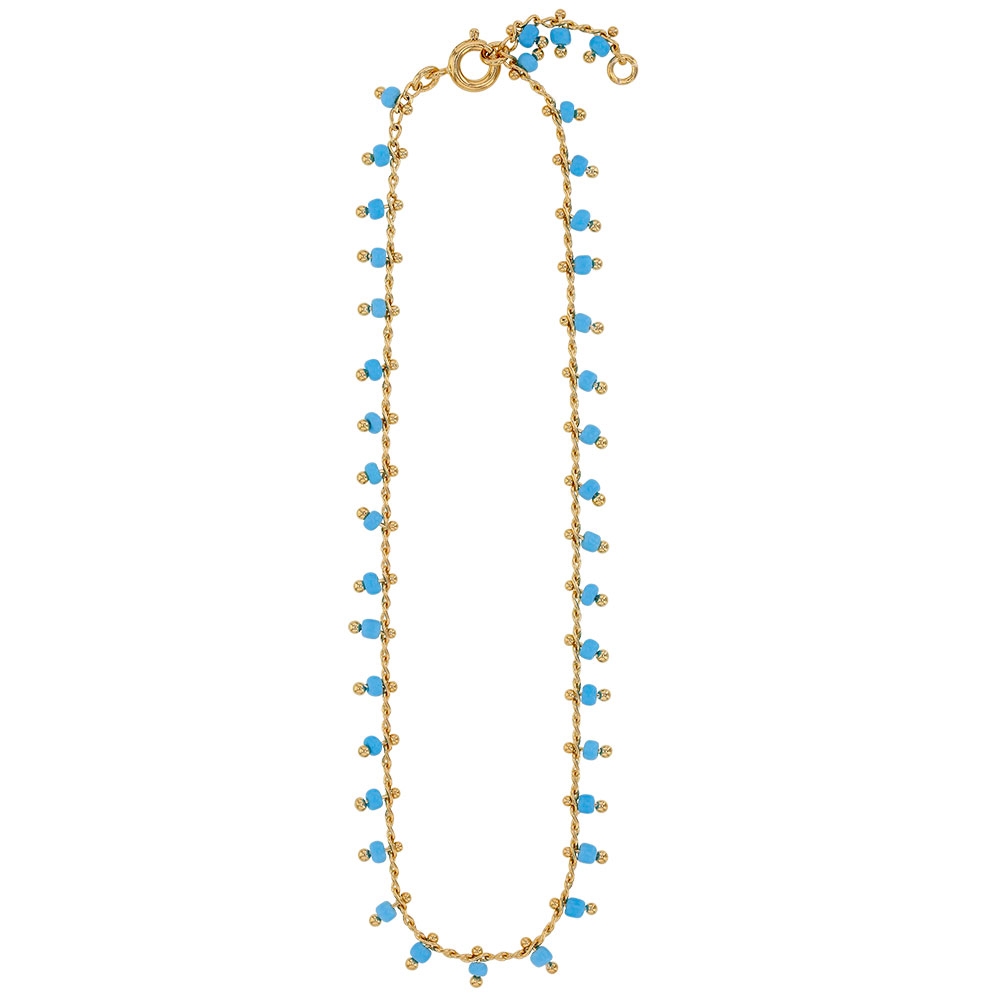 Chaîne de cheville RIO - bleu turquoise - plaqué or et perles