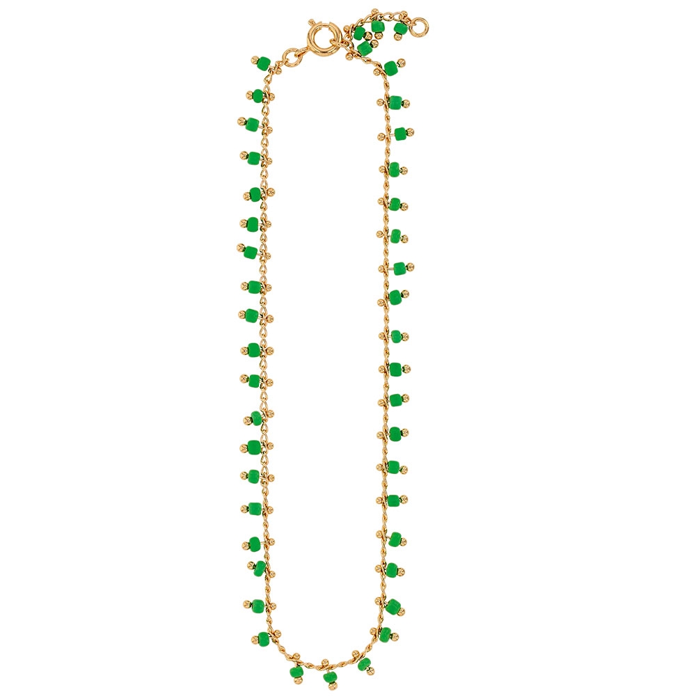Chaîne de cheville RIO - vert - plaqué or et perles