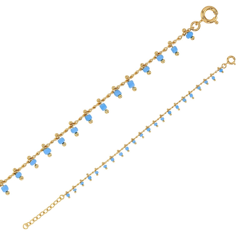 Bracelet RIO - bleu turquoise - plaqué or et perles