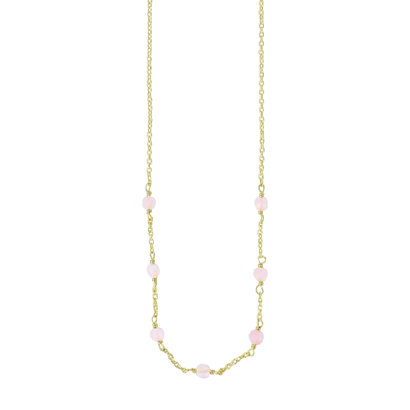 Collier ROSALIA 7 pierres - Argent doré & quartz rose