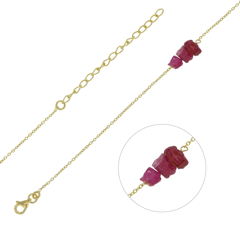 Bracelet MIA 3 pierres brutes - Plaqué or & rubis