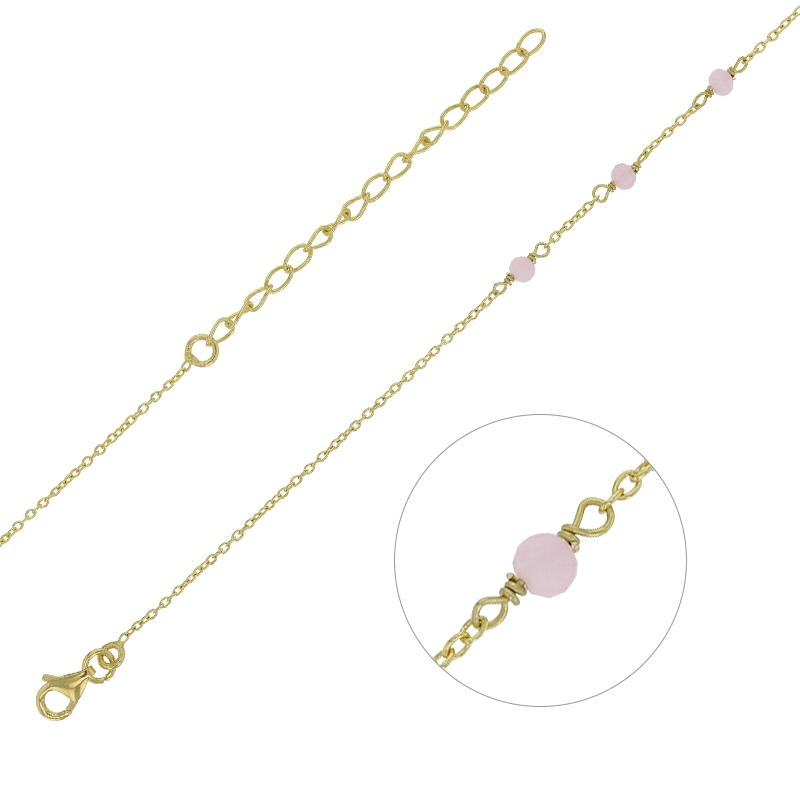 Bracelet ROSALIA 3 pierres - Plaqué or & quartz rose