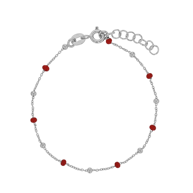 Bracelet perles émail rouge et argent